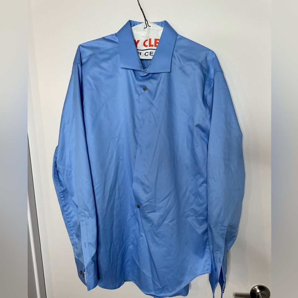 Calvin Klein Men Blue Dress Shirt 17.5 (34/35) Slim Fit (L)